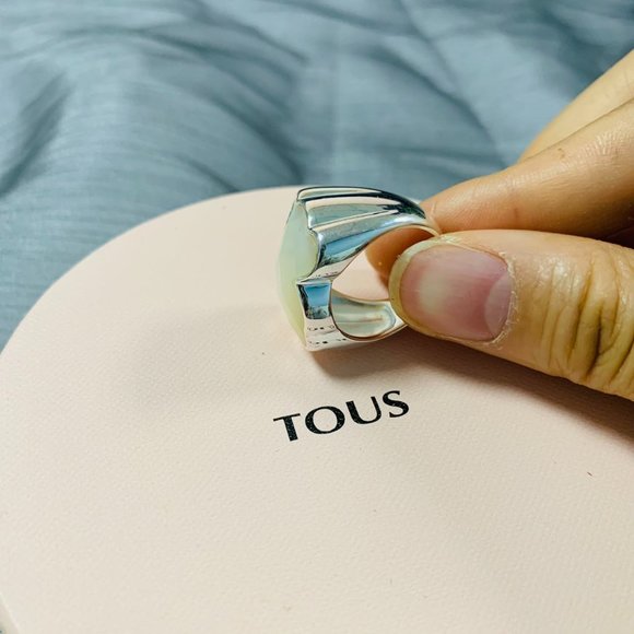 TOUS Ring Silver TOUS Color Ring with faceted mother-of-pearl Women Jewelry 56# - Picture 10 of 14